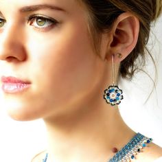 Blue wedding earrings, Long blue earrings, Dangle flower earrings, Something blue wedding, Flower dangle earrings, Blue beaded earrings by LioraBJewelry on Etsy Blue Wedding Flower, Blue Wedding Earrings, Beaded Mandala, Blue Earrings Wedding, Blue Beaded Earrings, Mandala Jewelry, Beautiful Beaded Jewelry, Flower Dangle Earrings, Something Blue Wedding