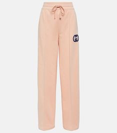 GG embroidered cotton jersey sweatpants in pink - Gucci | Mytheresa Gucci Cotton Trousers, Gucci Cotton Pants With Pockets, Cotton Joggers With Drawstring, Casual Gucci Pants For Loungewear, Cotton Drawstring Pants With Straight Hem, Trendy Straight Cotton Sweatpants, Trendy Cotton Straight Sweatpants, Drawstring Cotton Pants With Straight Hem, Cotton Joggers With Drawstring And Straight Legs