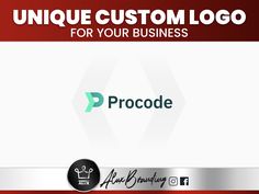 the unique custom logo for your business is shown in red and white with silver accents