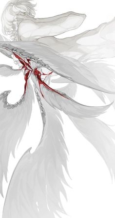 a white bird with red feathers on it's back