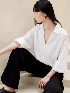 Cruz Oversized Popover Top | Banana Republic Top Banana, Hip Length, Cotton Poplin, White Shirt, First Look, Oversized Fits, Banana Republic, Style Inspiration, Man Shop