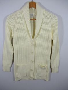 "Vintage 70s 80s Sears Long Button Up Cardigan Sweater, Women Size Small, Ivory Ivory. Acrylic. Approx. 17\" pit to pit and 27\" length. Good condition." Button Up Cardigan, Sweater Women, Jumpers And Cardigans, Cardigans For Women, Vintage 70s, Cardigan Sweater, Sweater Outfits, Sweater Cardigan, Vintage Dresses