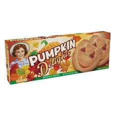 a box of pumpkin delights cookies sitting on top of a table