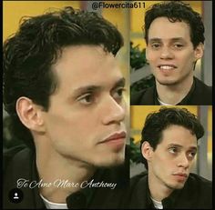 four different pictures of a man with curly hair