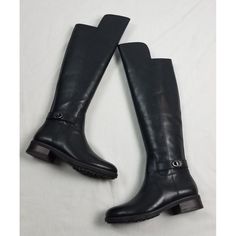 Coach Women's Sz. 6m Emmie Semi Matte Calf Black Boots Are Brand New In The Box. Front Boot Comes All The Way Over The Knee While The Back Comfortably Behind The Knee. Almond Toe With A Black Gun Metal Side Buckle. Inner Zipper. Low Block Heel. 100% Leather Features: Emmie Condition: New With Box Brand New In The Box. Smoke Free, Pet Free Home. Black Calf Leather Boots Medium Width, Classic Black Knee-high Boots Medium Width, Black Work Boots With Removable Insole, Black Knee-high Boots With Leather Lining, Black Leather Knee-high Boots Medium Width, Black Knee-high Boots With Leather Lining, Medium Width, Black Almond Toe Knee-high Boots For Business, Black Wide Calf Business Boots, Black Wide Calf Boots For Business