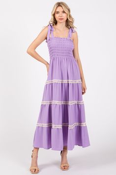 Lavender Smocked Maxi Dress Purple Midi Dress With Smocked Bodice, Purple Casual Smocked Dress With Smocked Back, Casual Purple Smocked Dress With Smocked Back, Purple Casual Smocked Dress, Casual Purple Smocked Dress, Sew Ideas, Smocked Maxi Dress, Purple Maxi Dress, Maternity Maxi Dress