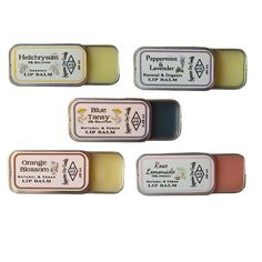 Our formulations are what sets our lip balms apart; the right combination of the finest ingredients results in a creamy, soothing, and long-lasting lip treatment. Superior Dry Goods' lip balms are made with  high concentrations of costly organic butters like cocoa butter, shea butter, and mango butter. Our Classic Five lip balm collection has been a customer favorite for years! These balms are unsweetened, and feature some of the best organic essential oils available on the market. Included in the Classic Five: * Vegan Blue Tansy: Organic blue tansy essential oil is a premium ingredient sourced from tiny yellow flowers. The blue color is the result of steam distillation. * Vegan Rose Lemonade: This balm contains genuine roseotto essential oil and organic lemon essential oil. The pink color Blue Tansy Essential Oil, Spice Drops, Rose Lemonade, Neroli Essential Oil, Lip Balm Collection, Beeswax Lip Balm, Vegan Lip Balm, Lip Conditioner, Organic Butter