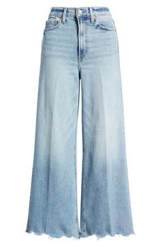 Frayed, ankle-grazing hems amp the '70s-meets-modern style of polished wide-leg jeans made from low-stretch denim. 27" inseam; 22 12" leg opening; 131/2" front rise; 15 1/2" back rise (size 29) Zip fly with button closure Five-pocket style 99% cotton, 1% spandex Machine wash, tumble dry Imported Hairstyling Products, Rollerball Perfume, Fragrance Design, Fabric Gift Bags, Nordstrom Store, Fabric Gifts, Free Fabric, Styling Tools, Wide Leg Jeans