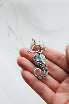 Seahorse silver neckalce with blue topaz Sterling silver | Etsy Wire Seahorse, Silver Neckalce, Sea Necklace, Seahorse Necklace, Simple Silver Jewelry, Fish Jewelry, Seahorse Pendant, Animal Totem, Silver Rings With Stones