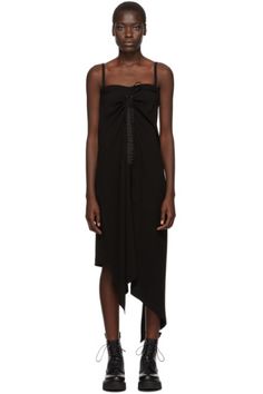 McQ Alexander McQueen - Black Drawstring Strap Dress Chic Dresses With Fitted Bodice And Asymmetrical Hem, Fitted Dress With Asymmetrical Hem For Evening, Chic Asymmetrical Dress With Fitted Bodice, Fitted Dress With Asymmetrical Hem For Dress Down Occasions, Summer Evening Dress With Asymmetrical Hem, Designer Dresses For Women, Mcq Alexander Mcqueen, Strap Dress, Pop Fashion