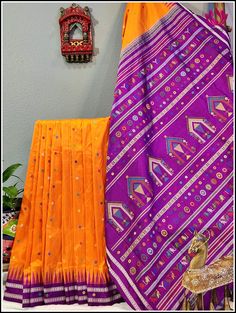 Dolabedimulberrysilkorangeandviolet Orange And Violet, Mulberry Silk, Blouse Piece, Traditional Art, Floral Motif, Pure Silk, Silk Saree, Turtles, Full Body