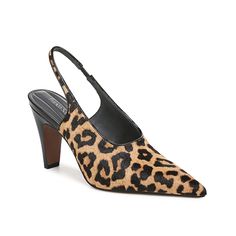 Franco Sarto-Sorrento Pump Add a touch of untamed glamour to your ensemble with the Sorrento pump from Franco Sarto. Striking leopard patterns on the vamp, pointy toe, and a sleek heel bring a trend-right appeal to this slingback pump. The LWG Gold-rated leather footbed ensures comfort and sustainability. Leopard Print Closed Toe Heels For Fall, Chic Leopard Print Heels With Pointed Toe, Fall Leopard Print Closed Toe Heels, Leopard Print High Heel Evening Heels, Leopard Print Heels With 4-inch Pointed Toe, Elegant Leopard Print Heels With Heel Strap, Evening Leopard Print High Heels, Luxury Pointed Toe Leopard Print Heels, Luxury Leopard Print Pointed Toe Heels