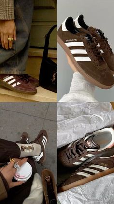 Colorful Sambas Outfit, Sambas Accessories, Sambas With Socks, Autumn Shoes Aesthetic, Brown Samba Outfit, Autumn Shoes 2024, Cute Sambas, Winter Shoes 2024, Shoe Collection Aesthetic