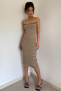 Item Type: DressMaterial: PolyesterPattern: StripedCollar: Square CollarSleeve Length: SleevelessColor: As PhotoSize: S.M Size(cm) Dress Length Bust Waist S 103 60 50 M 105 64 54 Casual Ribbed Sleeveless Midi Dress, Casual Bodycon Midi Dress For Vacation, Summer Ribbed Dress With Spaghetti Straps, Ribbed Spaghetti Strap Summer Dress, Chic Striped Fitted Sundress, Casual Ribbed Midi Dress For Beach, Summer Ribbed Knee-length Dress, Fitted Ribbed Sleeveless Summer Dress, Knee-length Ribbed Sleeveless Summer Dress