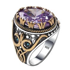 PRICES MAY VARY. Genuine 925 Sterling Silver: Crafted from authentic 925 sterling silver, this ring is a true hallmark of quality and durability. Faceted Amethyst Stone: Featuring a vibrant faceted simulated purple amethyst gemstone, this ring exudes a regal and captivating allure. Vintage Turkish Ottoman Style: Inspired by the rich cultural heritage of the Ottoman Empire, this ring boasts a timeless and intricate design. Bronze Accents: Complemented by striking bronze accents, this ring achieve Silver Ring For Men, Turkish Ottoman, Ottoman Styling, Aquamarine Stone, Ring For Men, Ottoman Empire, Cultural Heritage, Silver Accents, Amethyst Stone