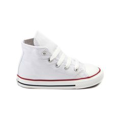 Toddler Converse All Star Hi Sneaker White Cotton High-top Sneakers For Spring, White Non-slip Lace-up Canvas Shoes, White Non-slip Canvas Shoes For School, White Cotton Canvas Shoes With Vulcanized Sole, White Non-slip Sporty Canvas Shoes, White Sporty Non-slip Canvas Shoes, Non-slip White High-top Canvas Shoes, White Non-slip High-top Canvas Shoes, Sporty White Non-slip Canvas Shoes