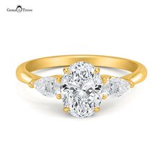 Oval Triad Majesty Ring Radiate elegance with the Oval Triad Majesty Ring. This ring features a 1ct/2ct/3ct Oval-cut lab-grown diamond (7.7x5.7mm/9x7mm/12x8mm), accented by pear-cut stones. With a color grade of D-E and clarity of VVS1-VVS2, this IGI-certified engagement ring is crafted in 18K solid gold with a 1.9mm band width. Handcrafted with precision, it includes free engraving and the option to embed a birthstone, making it a timeless and personalized choice. Gia Certified Oval Lab Grown Diamond Ring, Gia Certified Oval Lab-grown Diamond Ring, Stackable Ring Sets, Halo Earrings, Ring Pendant Necklace, Engagement Ring Styles, Nature Bracelets, Diamond Bracelets, Pear Cut