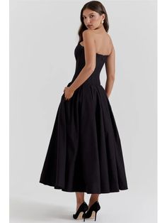 Mqtime Elegant Solid Strapless Pleated Dress For Women Fashion Backless Chest Wrap A-line Dresses Female Party Banquet Evening Robes Dress Sleeve Length, Off Shoulder Dresses, A Line Dresses, Flutter Sleeve Dress, Polyester Dress, Moda Fitness, Bohemian Dress, Dress Size Chart, Custom Dresses