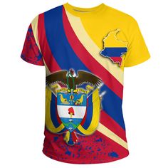 Colombia Special Flag T Shirts Casual Yellow T-shirt With All Over Print, Yellow Sublimation Print Crew Neck Shirt, Yellow Crew Neck Shirt With Sublimation Print, Yellow Sublimation Print Short Sleeve T-shirt, Yellow T-shirt With Sublimation Print, Yellow T-shirt With Sublimation Print Short Sleeves, Yellow Short Sleeve T-shirt With Sublimation Print, Yellow Casual T-shirt With All Over Print, Yellow All Over Print Short Sleeve T-shirt