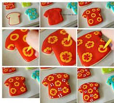 the cookies are decorated with different designs and colors