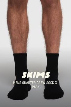 A strong finish for every ‘fit. These breathable, everyday socks have a soft feel and cushioned soles for comfortable all-day wear. Ribbing at the middle of the foot provides extra arch support. Hits above the ankle and fits true to size. | SKIMS Mens Quarter Crew Sock 3-Pack | Black | Medium | Mens Socks Crew Sock, Black Media, Mens Socks, Arch Support, Crew Socks, The Middle, Arch, Socks, How To Wear