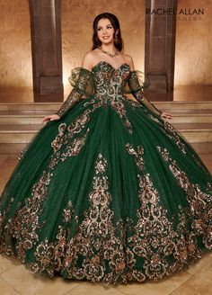 Strapless Puff Sleeve Quinceanera Dress by Rachel Allan RQ3102 – ABC Fashion Fitted Sequin Quinceanera Dress, Green Quinceanera Dresses, Quinceanera Themes Dresses, Quinceanera Dresses Gold, Pretty Quinceanera Dresses, Quince Dress, Long Prom Gowns, Dresses Quinceanera, Rachel Allan