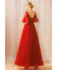 Buy Modest Long Red Tulle A Line Party Dress With Sleeves Lace Up at wholesale price online. Free shipping and pro custom service since 2009. Red A-line Tulle Dress, A-line Tulle Ball Gown For Evening, A-line Tulle Ball Gown For Party, Red A-line Ball Gown For Prom, A-line Tulle Gown For Party, Red A-line Gown For Party, Party A-line Tulle Gown, Red Tulle Ball Gown For Evening, Elegant Red Tulle Evening Dress