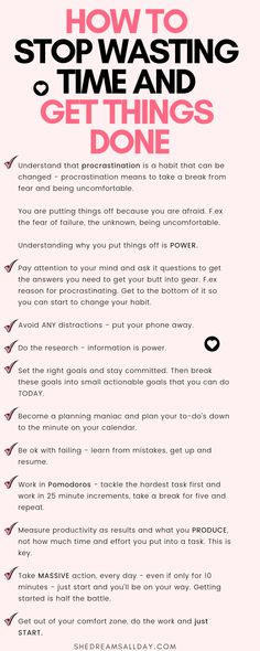 How to finally stop wasting time and get things done. Learn how to stop procrastinating and get more stuff done in a day. Get better at time management and be your most productive self with these handy tips. #productivity #timemanagement #personaldevelopment Tenk Positivt, Nyttige Tips, Inspirerende Ord, Stop Procrastinating, Stop Wasting Time, Motiverende Quotes, How To Stop Procrastinating, Get Things Done, Time Management Tips