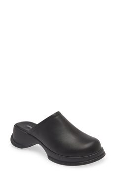 A sculpted rubber sole enhances the cushioned comfort of this shapely clog constructed from smooth leather. 2" heel; 3/4" platform (size 8.5) Leather upper and lining/rubber sole Imported Miz Mooz, Womens Clogs, Jeffrey Campbell, Smooth Leather, Clogs, Leather Upper, Nordstrom, Handbags, Heels