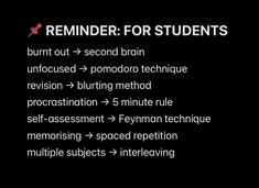 the text reads reminder for students burn out > second brain unfocused > pondoro technique revising method