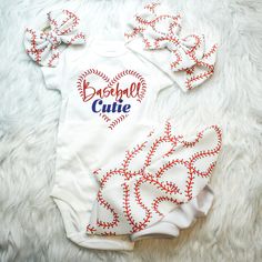 White Cotton Sports Sets, White Cotton Sets For Sports Events, Baseball Onesie, Skirted Leggings, Baby Baseball, Baseball Sister, Heart Pants, Baseball Stitch, Sports Baby