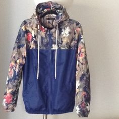 Excellent, Brand New Condition, 'Unisex - Hard-To-Find' Hooded Hawaiian Floral Polyester 'Qina Gyun Shui' Windbreaker. Size Large. Looks Great On Both Guys And Ladies. Elastic Cuffs And Hem With Side Pockets. Long Pure White Neck Tie. Perfect With White Shorts Or Skinny Jeans. This Is One Cool Jacket!! Please See All Pictures. (The Norman Rockwell Tie Sold Separately- See It On Its Own Listing) Hooded Winter Outerwear With Floral Print, Winter Hooded Floral Print Outerwear, Casual Blue Patchwork Windbreaker, Blue Patchwork Windbreaker For Fall, Spring Hooded Patchwork Windbreaker, Spring Patchwork Hooded Windbreaker, Hooded Floral Print Outerwear For Fall, Spring Outdoor Patchwork Windbreaker, Blue Hooded Patchwork Windbreaker