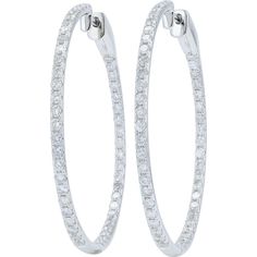 Jazz up your journey with these exquisite Diamond Inside-Out Hoop Earrings, a testament to elegance and sophistication. Crafted in lustrous 14K white gold, these hoops exude timeless charm and contemporary flair. Encrusted with a total of 3 carats of dazzling diamonds, they catch and reflect light with every graceful movement, illuminating your face with a radiant sparkle.Indulge in luxury as the diamonds are meticulously set both inside and outside the hoops, ensuring that brilliance surrounds you from every angle. Whether you're attending a glamorous soirée or simply elevating your everyday ensemble, these earrings effortlessly elevate your style quotient. Their versatile design seamlessly transitions from day to night, making them a coveted addition to any jewelry collection.Immerse you Platinum Hoop Jewelry With Pave Setting, Timeless Oval White Gold Hoop Earrings, Elegant White Diamond Hoop Earrings, Diamond White Classic Hoop Earrings, Everyday Luxury White Gold Hoop Earrings With Pave Setting, White Diamond Hoop Earrings For Formal Occasions, White Pave Hoop Earrings For Wedding, Elegant Hoop Earrings With Brilliant Cut, Formal White Diamond Hoop Earrings