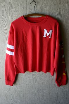 NEW Disney Store JAPAN Red Varsity "M" Raw Hem Crop Pullover Sweatshirt Sz XL. Please see photos for style and condition as they are a part of the description. Please excuse the dot on the photos! It is from my camera, obviously, I need to have it cleaned! New soft lighter weight cotton/polyester pullover sweatshirt. Varsity theme with three Mickeys down the sleeve. Machine wash. As of July 1, 2019 Ebay will collect sales tax on all of my items that are from the state of Oklahoma. If Applicable: Return Policy: Item(s) must be returned in original condition with all parts and or pieces. Original shipping charges will be subtracted from purchase price if item is returned when purchased with "free shipping". Not a dealer, no affiliation. I offer one day handling for fast shipping. I don't min Disney Store Japan, Shirt Hacks, Crop Pullover, The Dot, July 1, Sales Tax, Disney Store, Pullover Sweatshirt, Oklahoma