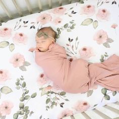 pink floral printed crib sheet Sage And Pink Boho Nursery, Dusty Rose Crib Bedding, Pink Green And Gold Nursery, Dusty Rose And Olive Green Nursery, Dusty Rose And Green Nursery, Pink Crib Nursery, Pink Green Nursery Girl, Crib Bedding Sets Girl, Garden Theme Nursery Girl