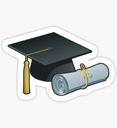 a graduation cap and diploma scroll sticker