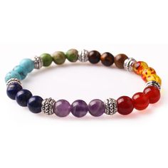 This 7 Chakra Harmony Bracelet in A-grade natural stones (composed of 21 beads in 7 vivid colors) is designed to balance all seven chakras and bring harmony to the mind, body, and spirit of its wearer. The chakra colors usually indicate the current emotional, spiritual and physical state of a human being. Therefore, they are vital to the human body. The chakra comprises of the main body organs and some bundles of nerves that keep flowing throughout the body. Mostly, there is a connection between Healing Prayer, Chakra Colors, Meditation Bracelet, Seven Chakras, Body Organs, Prayers For Healing, 7 Chakra, Chakra Bracelet, Wood Stone