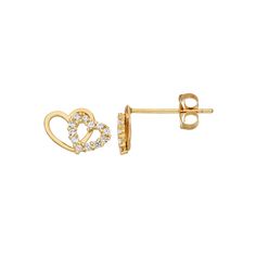 Add a romantic finishing touch to any ensemble with these cubic zirconia-embellished Taylor Grace 10k gold double heart stud earrings. Click on this JEWELRY & WATCHES GUIDE to learn about fit, styles, materials and more! Add a romantic finishing touch to any ensemble with these cubic zirconia-embellished Taylor Grace 10k gold double heart stud earrings. Click on this JEWELRY & WATCHES GUIDE to learn about fit, styles, materials and more! FEATURES Dimensions: 9 mm x 6.5 mm Backings: post Nickel f Yellow Gold Cubic Zirconia Heart Earrings For Wedding, Gold Heart Earrings With Prong Setting For Wedding, Yellow Gold Cubic Zirconia Heart Earrings For Anniversary, Gold Heart Earrings With Cubic Zirconia For Formal Events, Gold Heart Earrings With Cubic Zirconia For Formal Occasions, Formal Gold Heart Earrings With Cubic Zirconia, Formal Gold Heart Cubic Zirconia Earrings, Heart Stud Earrings, Double Heart