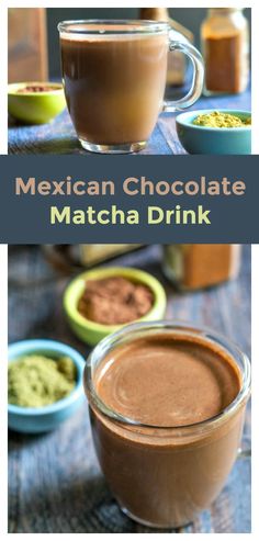 mexican chocolate matcha drink in glass mugs