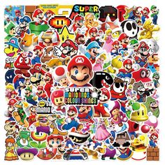 an image of many different types of stickers on a white background with the words super mario