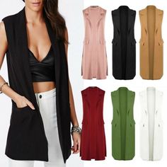 Trendy Fashion WOMEN'S LADIES SLEEVELESS LONG DUSTER COAT WAISTCOAT SMART FORMAL BLAZER JACKET, Womens-jacket Long Duster Coat, Long Waistcoat, Formal Blazer, Long Duster, Sleeveless Cardigan, Sleeveless Jacket, Pocket Top, Dressy Tops, Cardigan Tops