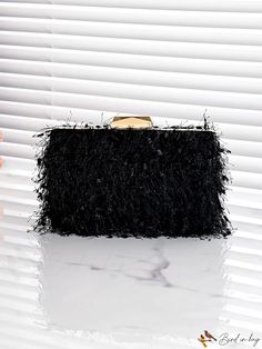 BirdinBag - Party-Ready Mini Black Fuzzy Box Bag - Fashionably Chic Trendy Rectangular Bag For Parties, Trendy Rectangular Shoulder Bag For Parties, Trendy Rectangular Evening Bag For Night Out, Rectangular Bags For Party Season Events, Trendy Rectangular Evening Bag For Parties, Chic Rectangular Party Bag, Chic Rectangular Party Bags, Trendy Rectangular Box Bag For Party, Chic Rectangular Clutch For Party Season