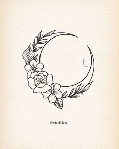 a drawing of a crescent with flowers on it