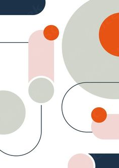 an abstract background with circles and lines in pink, blue, grey and orange colors