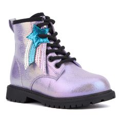 Elevate your toddler's style with the Crystal Sky combat boots! These striking metallic boots feature a dazzling shooting star detail that adds a touch of magic to their edgy design. Crafted for durability and comfort, they're perfect for active little ones. Ideal for any adventure, the Crystal Sky boots will make her feel like she's walking among the stars. Toddler Girl Boots, Metallic Boots, Edgy Design, Olivia Miller, Closed Toe Shoes, Shooting Star, Comfortable Sandals, Girls Boots, Kids Boots