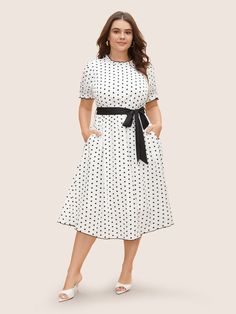 Bow Polka Dot Midi Dress Polka Dot Midi Dress, Trendy Dress, Lantern Sleeves, Trendy Dresses, Black Fashion, Polka Dot, Types Of Sleeves, Polka Dots, Dots