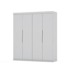 a white wardrobe with three doors and two drawers