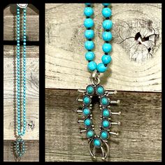 35” Beaded Necklace With 3” Pendant Marbled Turquoise Beads With Silver Hardware This Is Such A Nice Quality Necklace Your Going To Be So Glad You Have It! Bohemian Blue Turquoise Necklace With 8mm Beads, Hand-strung Blue Turquoise Necklace, Long Blue Beaded Turquoise Necklace, Western Necklace, Handmade Evil Eye, Beaded Collar Necklace, Western Necklaces, Double Layer Necklace, Lapis Lazuli Necklace