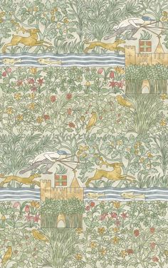 an image of a wallpaper with animals and flowers on it's side,