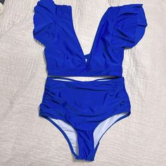 Royal Blue High Waisted Bikini With Breathful Sleeves. Never Worn. Womens Swim, Royal Blue, Color Blue, High Waisted, Women Shopping, Blue, Color